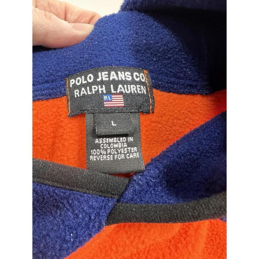 Vtg Ralph Lauren Polo Jeans Co Fleece Hoodie Orange Blue Hood 90s Mens L - Picture 4 of 6